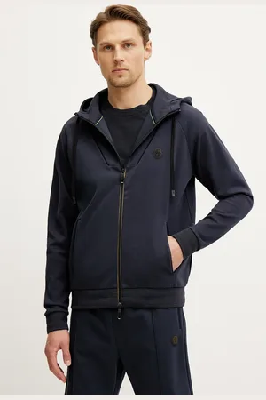 HUGO BOSS Mikina pánská, tmavomodrá barva, s kapucí, hladká, 50530969