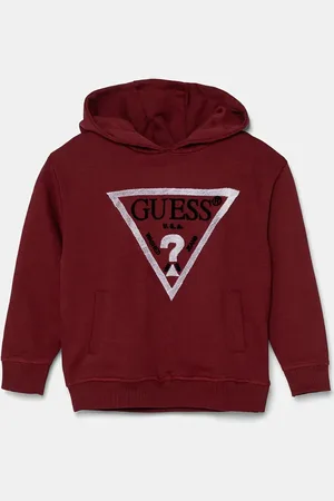 Guess Dětská bavlněná mikina vínová barva, s kapucí, s aplikací, L4RQ23 KAD74