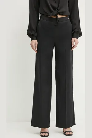 Guess Lněné kalhoty ISABEAU dámské, barva, jednoduché, high waist, W5GB54 WH5L2