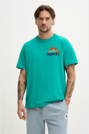 Superdry Bavlněné tričko zelená barva, s aplikací, M1012175A-8JY