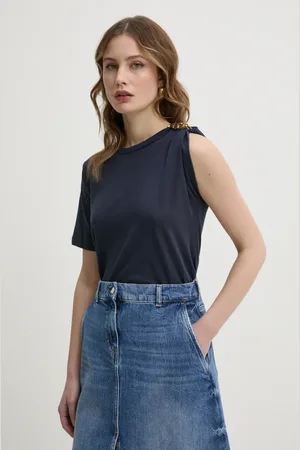 Twin-Set Bavlněné tričko tmavomodrá barva, 251TP2640