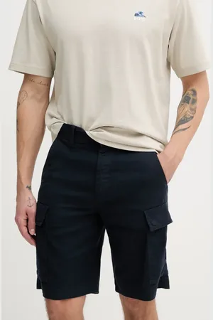 HUGO BOSS Lněné kraťasy pánské, tmavomodrá barva, 50536888