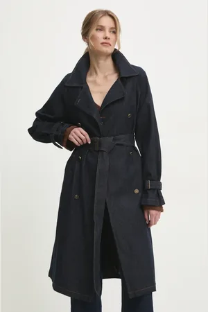 ANSWEAR Džínový kabát dámský, tmavomodrá barva, přechodný, oversize