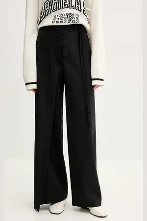 Maison Margiela Vlněné kalhoty dámské, barva, široké, high waist, S52KA0518
