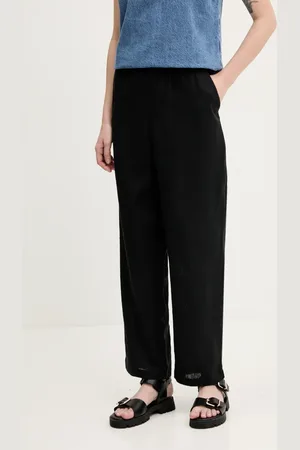 Abercrombie & Fitch Lněné kalhoty dámské, barva, jednoduché, high waist, KI156-5137