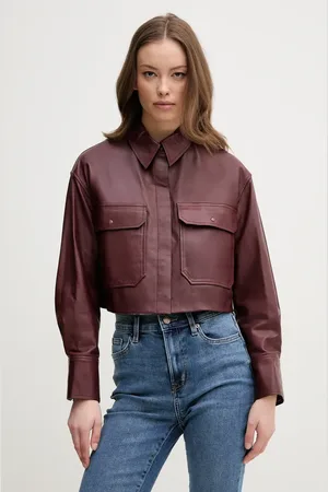 PEDRO DEL HIERRO Kožená bunda dámská, vínová barva, přechodná, oversize, 5499137
