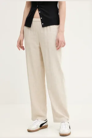 Abercrombie & Fitch Lněné kalhoty dámské, barva, široké, high waist, KI156-5129