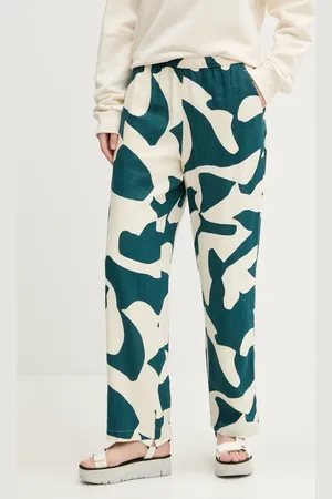 Abercrombie & Fitch Lněné kalhoty dámské, barva, jednoduché, high waist, KI156-5135