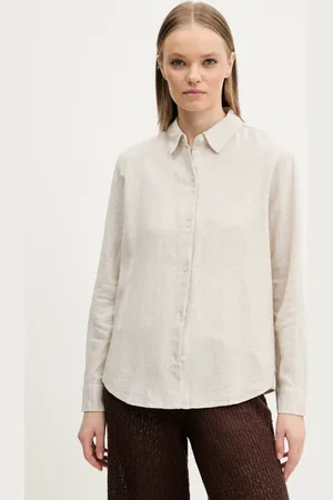 Abercrombie & Fitch Lněná košile dámská, barva, relaxed, s klasickým límcem, KI140-5554