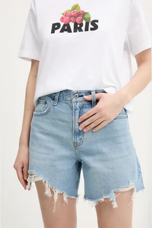 Abercrombie & Fitch Džínové šortky dámské, barva, hladké, high waist, KI149-5060