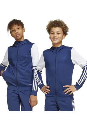 adidas Dětská mikina tmavomodrá barva, s kapucí, vzorovaná, JD4800
