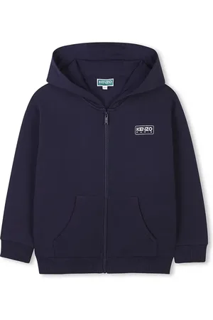 Kenzo Dětská bavlněná mikina tmavomodrá barva, s kapucí, s potiskem, K61174