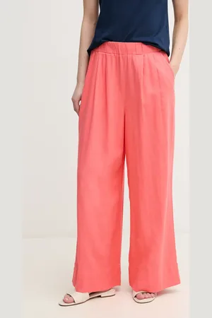 DKNY Lněné kalhoty dámské, barva, široké, high waist, DJ5P3017