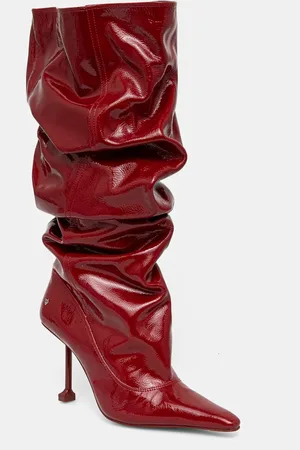 Naked Wolfe Kožené kozačky Vern dámské, barva, na podpatku, Vern Crinkle Patent Leather Red