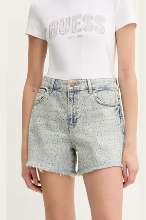 Guess Džínové šortky dámské, barva, s aplikací, high waist, W5GD74 D5LQ2