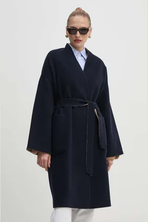 Max Mara Oboustranný vlněný kabát tmavomodrá barva, oversize, 2425016031600