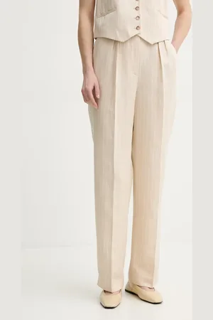 Bash Kalhoty s příměsí lnu PEANUT barva, high waist, 1E25PEAN