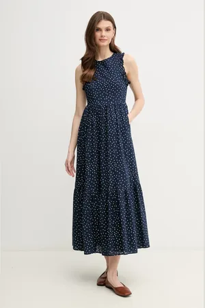 Pepe Jeans Bavlněné šaty DEBORAH tmavomodrá barva, maxi, PL953666