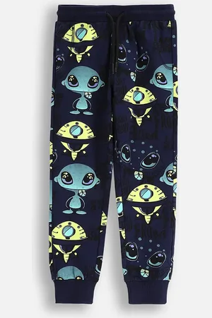 COCCODRILLO Dětské tepláky tmavomodrá barva, vzorované, COSMIC RAVE BOY KIDS
