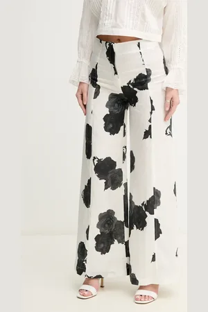 LIVIANA CONTI Lněné kalhoty barva, široké, high waist, L5SL60