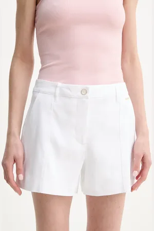 Guess Lněné kraťasy ISABEAU dámské, barva, hladké, high waist, W5GD1W WH5L2