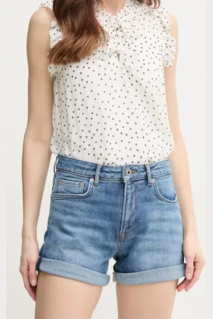 Pepe Jeans Džínové šortky FITTED SHORT HW MARY dámské, barva, hladké, high waist, PL801191IC8