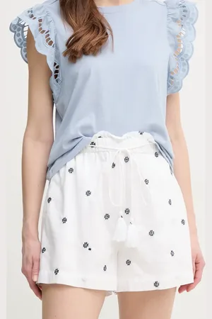 Pepe Jeans Bavlněné šortky EDNA dámské, barva, s aplikací, high waist, PL801159