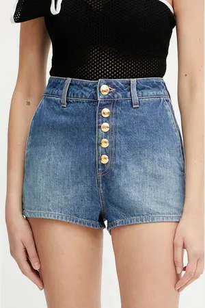 Elisabetta Franchi Džínové šortky dámské, barva, hladké, high waist, HJ35I51E2