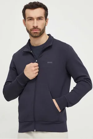 HUGO BOSS Mikina pánská, tmavomodrá barva, hladká, 50506152