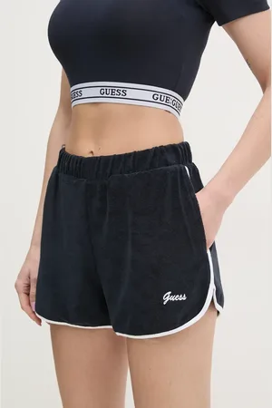 Guess Kraťasy ASTER dámské, tmavomodrá barva, s aplikací, high waist, V5GD01 KCQV1
