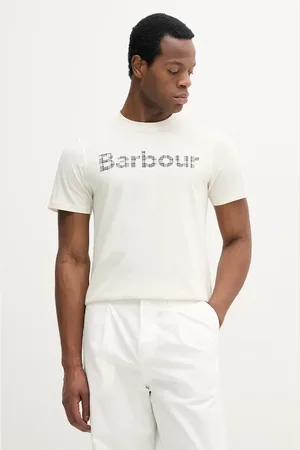 Barbour Bavlněné tričko zelená barva, s potiskem