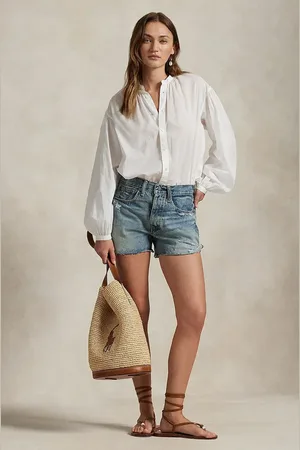 Ralph Lauren Bavlněné riflové kraťasy dámské, barva, hladké, medium waist, 211963529