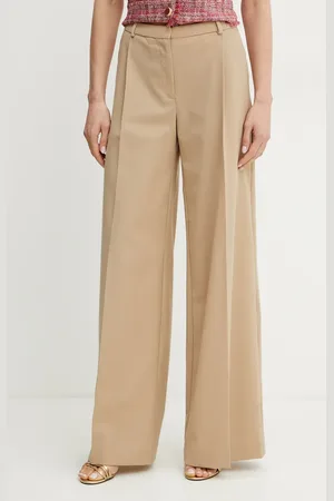 Guess Kalhoty s příměsí vlny IRINA dámské, barva, široké, high waist, 5GGB08 7294A