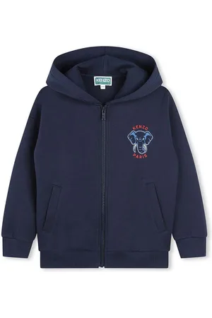 Kenzo Dětská mikina tmavomodrá barva, s kapucí, s potiskem, K60813