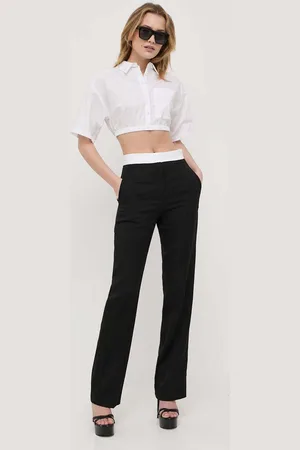 Victoria Beckham Vlněné kalhoty barva, jednoduché, high waist