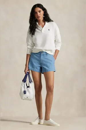 Ralph Lauren Bavlněné riflové kraťasy dámské, barva, hladké, medium waist, 211963799