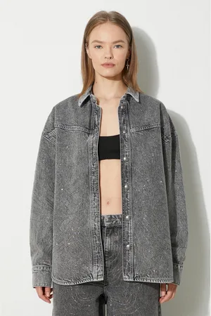 ROTATE Džínová košile Rhinestone Denim Shirt dámská, barva, relaxed, s klasickým límcem, 113014D06