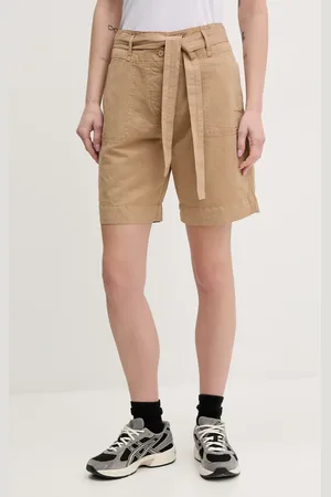 Napapijri Lněné kraťasy N-Nice dámské, barva, hladké, high waist, NP0A4IEXN1Q1