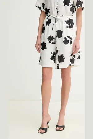 LIVIANA CONTI Lněné kraťasy dámské, barva, vzorované, high waist, L5SL57