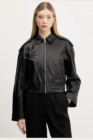 HUGO BOSS Kožená bunda barva, přechodná, oversize, 50536938