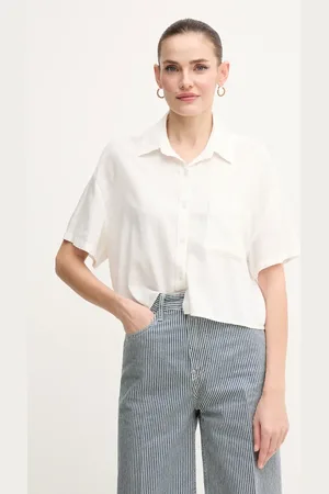 DKNY Lněná košile dámská, barva, relaxed, s klasickým límcem, DJ5W2056