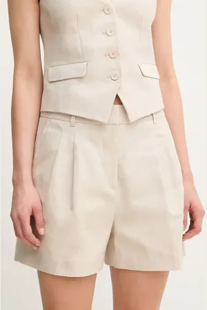 Michael Kors Lněné kraťasy dámské, barva, hladké, high waist, MS53012H6R