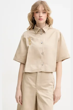Moschino Košile s příměsí lnu dámská, barva, regular, s klasickým límcem, 0207 3716