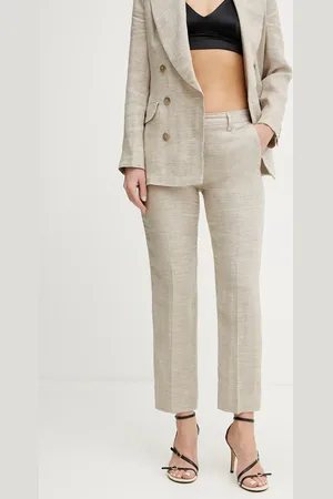 MARELLA Lněné kalhoty PERUGIA dámské, barva, střih cigarette, medium waist, 2513131192200