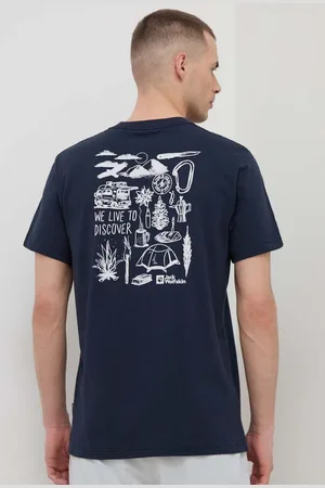 Jack Wolfskin Bavlněné tričko tmavomodrá barva, s potiskem, 1809761