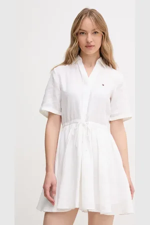 Tommy Hilfiger Lněné šaty barva, mini, WW0WW44672