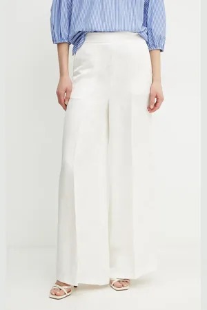 Twin-Set Kalhoty s příměsí lnu barva, high waist, 251TT2172