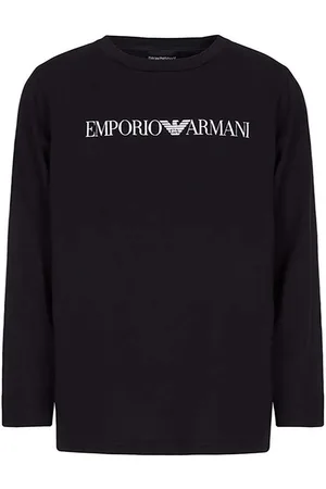Emporio Armani Dětské bavlněné tričko s dlouhým rukávem tmavomodrá barva, s potiskem, 8N4TN6 1JPZZ