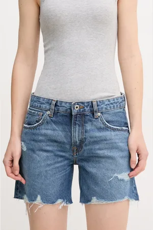 Pepe Jeans Bavlněné riflové kraťasy REGULAR SHORT MW DISTRESSED dámské, barva, hladké, medium waist, PL801186EE6