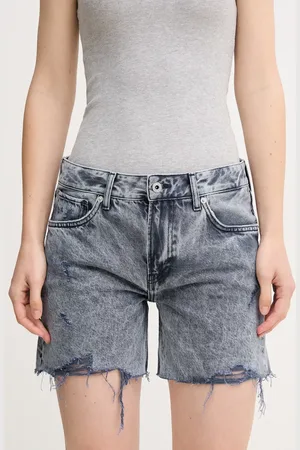 Pepe Jeans Bavlněné riflové kraťasy REGULAR SHORT MW DISTRESSED dámské, tmavomodrá barva, melanžové, medium waist, PL801186UN4